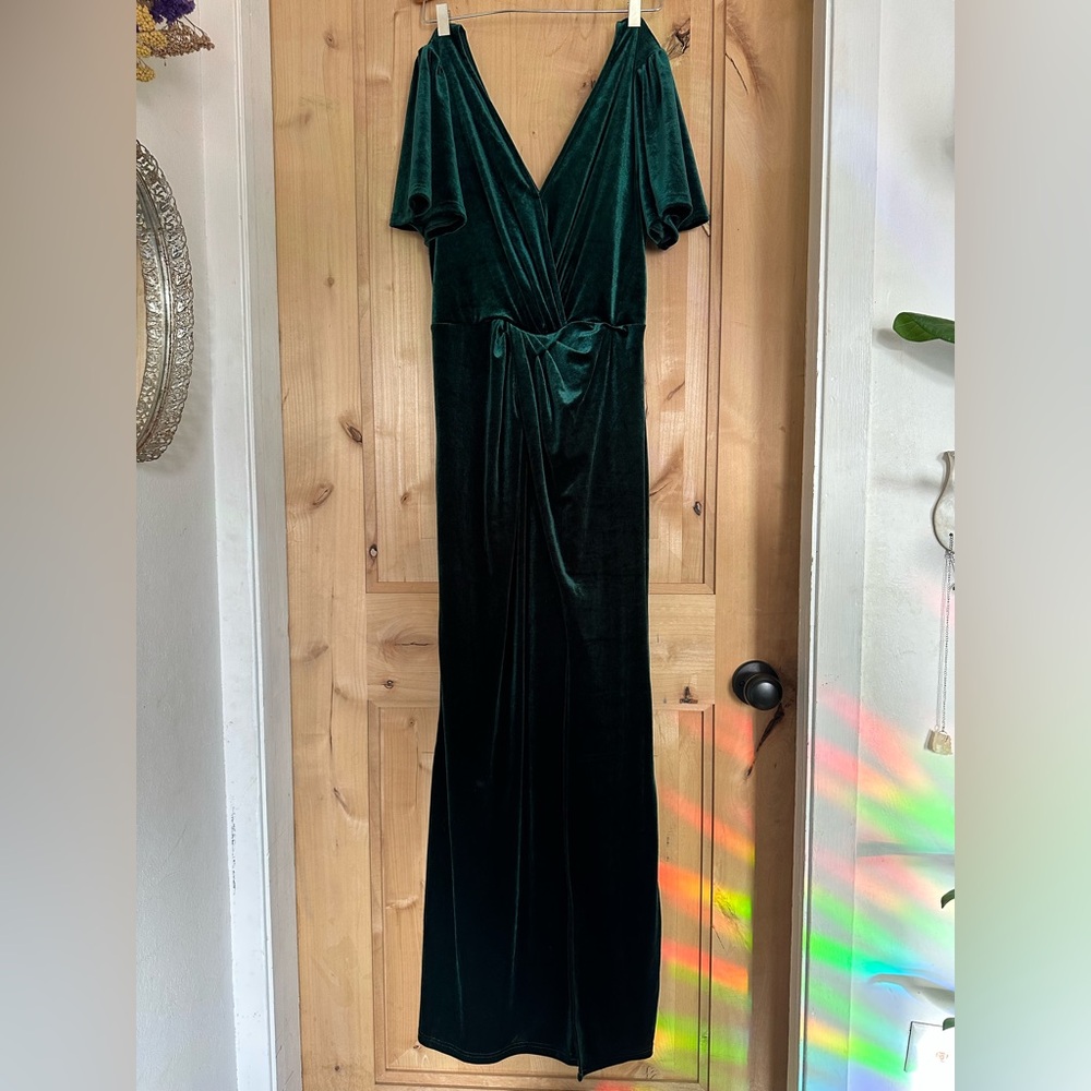 Boho Green Velvet Dress